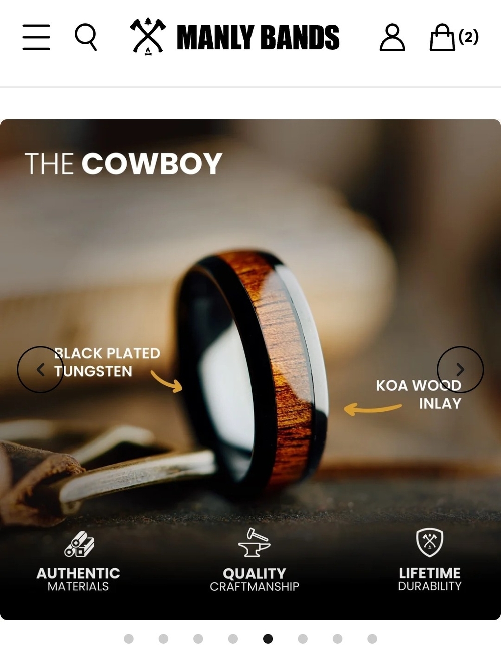 The Cowboy Black Tungsten Ring with Koa Wood Inlay - Manly Bands